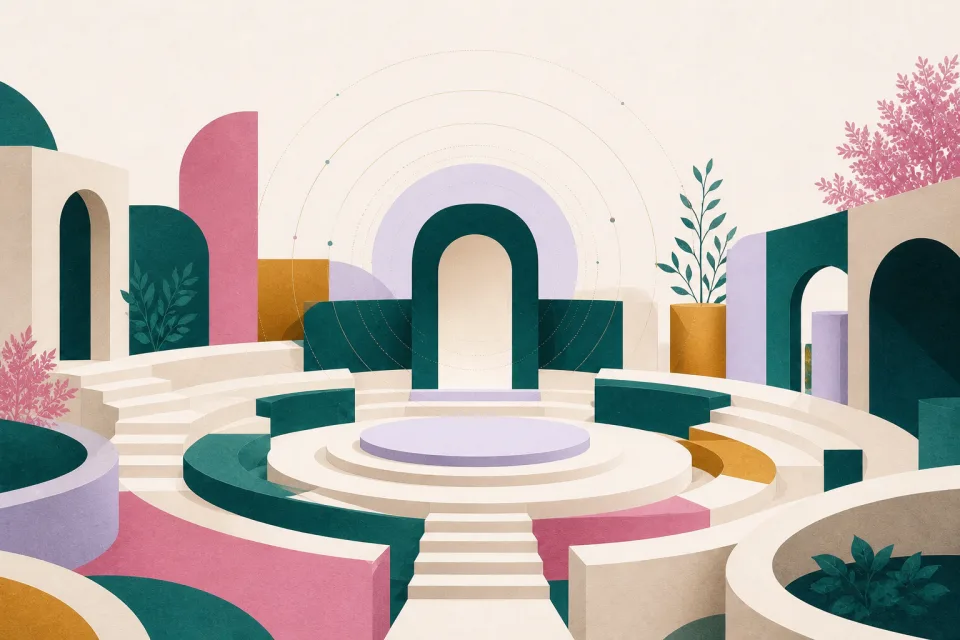 Abstract amphitheater with a central learning stage